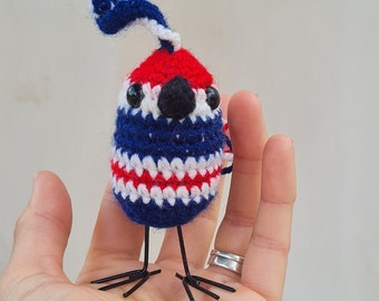 Red white and blue crocheted bird figure | Quirky gift | Home decor | Oddbirdz  - Liza