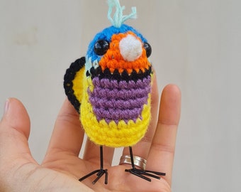 Multicoloured finch crocheted bird figure | Quirky gift | Home decor | Oddbirdz  - Hettie