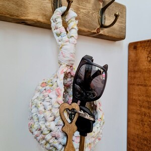 Recycled fabric crochet small hanging basket | Home decor | Home storage | Plant hanger | Peg bag image 4