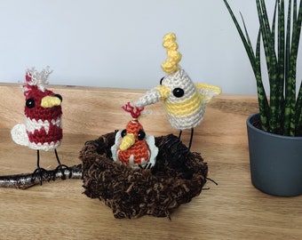 Bird family nest crocheted figures | Quirky new baby gift | Home decor | Crochet sculpture | Oddbirdz - Spencer, Tabitha and baby Spike