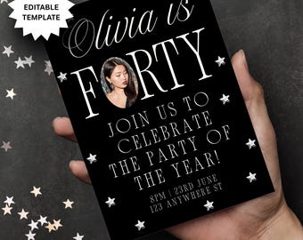 Flirty Forty Birthday Invitation: Glam Girls Night Out (Canva Editable, Digital Download)