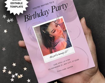 Editable Birthday Invitation Template: Canva Party Invite (Digital Download)