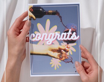 Celebratory Congratulations Card: Red Wine Toast (Digital Print 5x7")