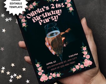 21st Birthday Invitation Template: Hot Glam Girls Night Out (Canva Editable, Digital Download)