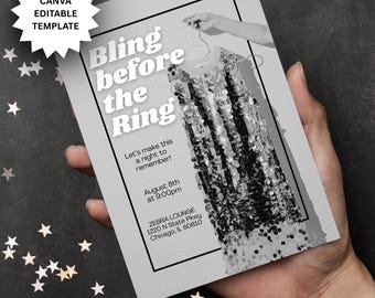 Bling Before the Ring Invitation: Glitter Glam Bachelorette Party Invite (Digital Download 5x7in Template)
