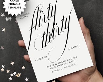 Flirty Thirty Birthday Invitation: Glam Girls Night Out Canva Template (Digital Download