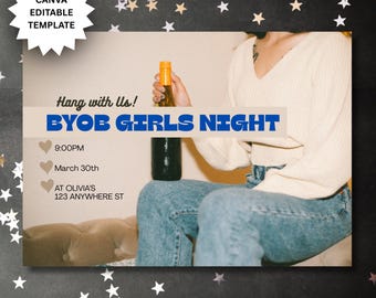Girls Night (BYOB) Invitation: Editable Canva Template (Digital Download)
