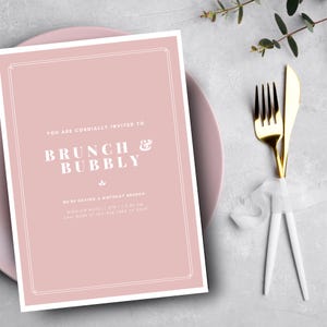 Szablon zaproszenia na brunch i szampan | Edytowalne zaproszenie na wieczór panieński | Natychmiastowe pobranie | Zaproszenie DIY | Szablon Canva