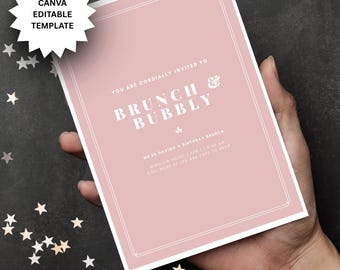 Brunch and Bubbly Birthday Invitation: Editable Canva Template (Instant Download)