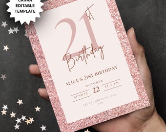 21st Birthday Invitation Template: Girls Night Out, Hot & Glam (Digital Download)