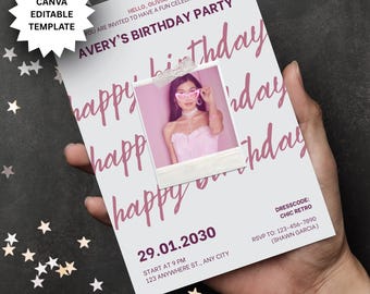Editable Birthday Invitation Template: Canva Party Invite (Digital Download)