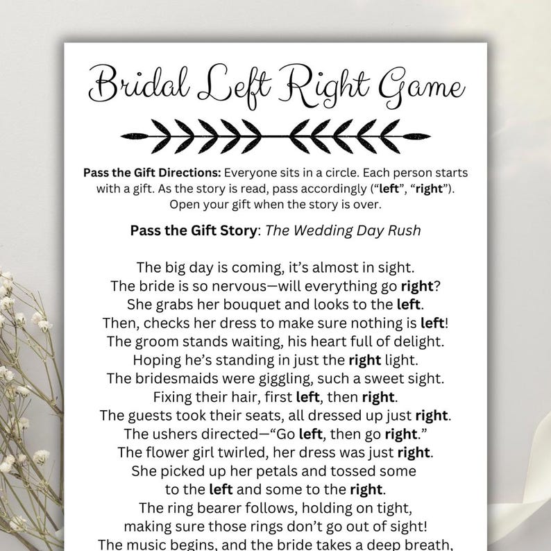 Bridal Shower Left Right Game