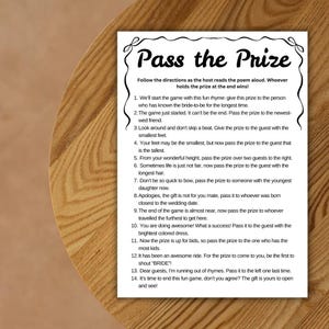 Pass the prize bridal shower game