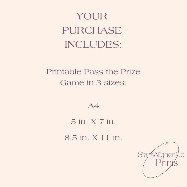 Printable Pass the prize bridal shower game in three sizes