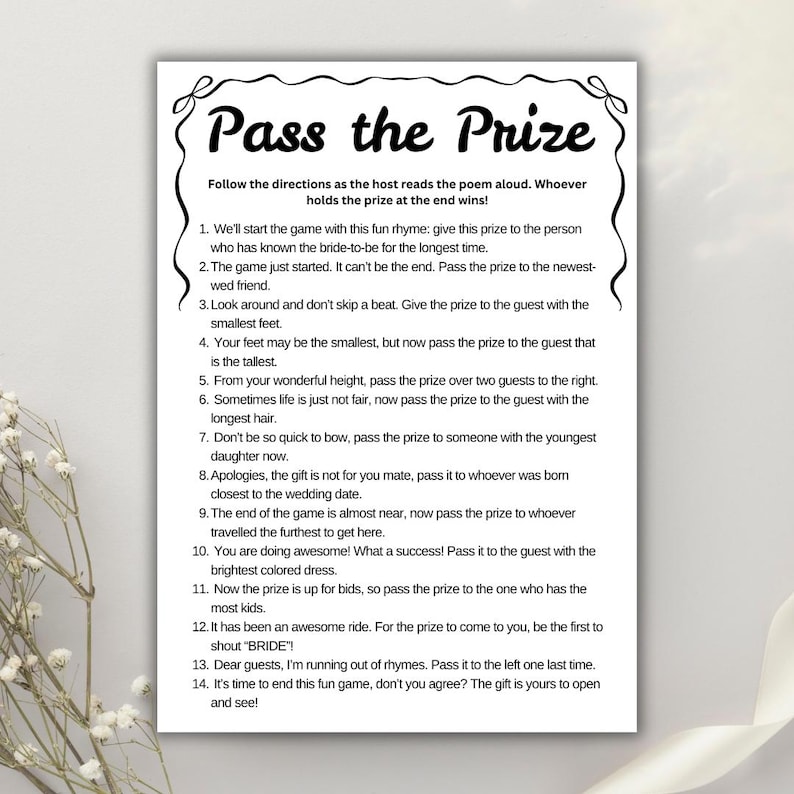 Pass the prize bridal shower game