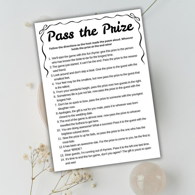 Pass the prize bridal shower game