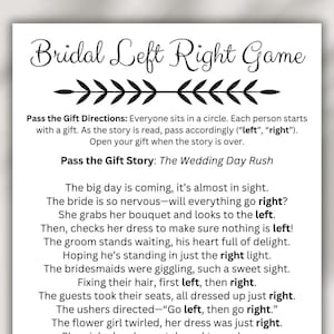 Bridal Shower Left Right Game Pass The Present Poem Printable Pass The Gift Pass the Parcel Bridal Shower Party Games