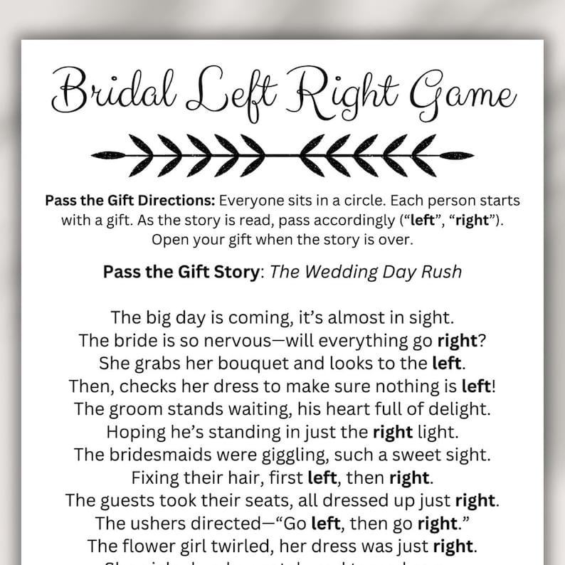 Bridal Shower Left Right Game
