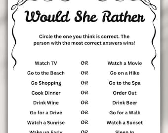 Would She Rather Bridal Shower Game Bow Bridal Shower Fun Bridal Party Games Bridal Shower Activities Bachelorette Party Game Hens Party