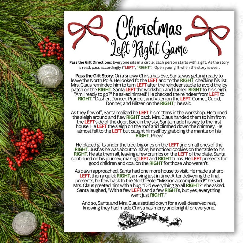 Christmas Left Right Game for Adults Kids Holiday Gift Exchange Game ...