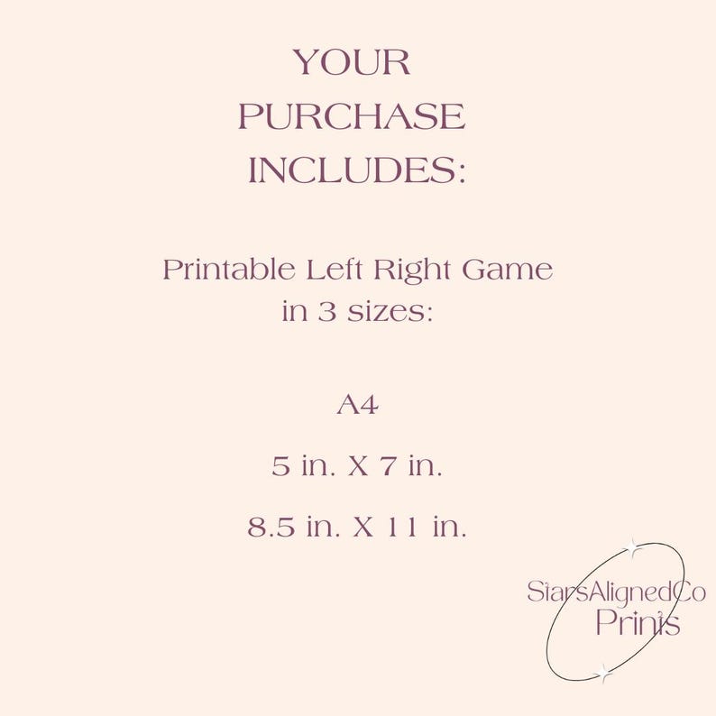 Bridal Shower Left Right Game in 3 sizes