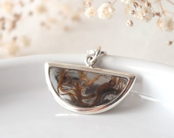 Preserved Rose Petals in Sterling Silver Half-moon Frame | Silver Box Chain | 925 Silver Necklace | Wood Jewelry by Wild Blue Yonder