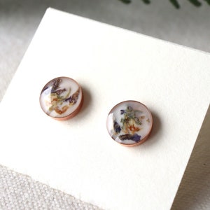 Round Floral Studs with Rose-gold or Sterling Silver Rose Gold Jewelry Gold-filled Earrings Pressed Flower Jewelry by Wild Blue Yonder image 1