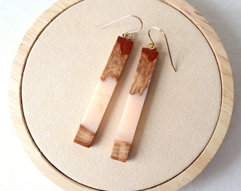 Reclaimed Wood Dangle Earrings in Pink on Hypoallergenic 14 Gold-fill Hooks | Wood Earrings | Wood Jewellery by Wild Blue Yonder
