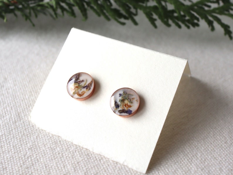 Round Floral Studs with Rose-gold or Sterling Silver Rose Gold Jewelry Gold-filled Earrings Pressed Flower Jewelry by Wild Blue Yonder image 1