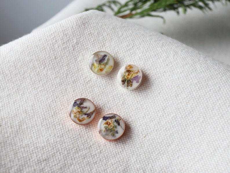 Round Floral Studs with Rose-gold or Sterling Silver Rose Gold Jewelry Gold-filled Earrings Pressed Flower Jewelry by Wild Blue Yonder image 3