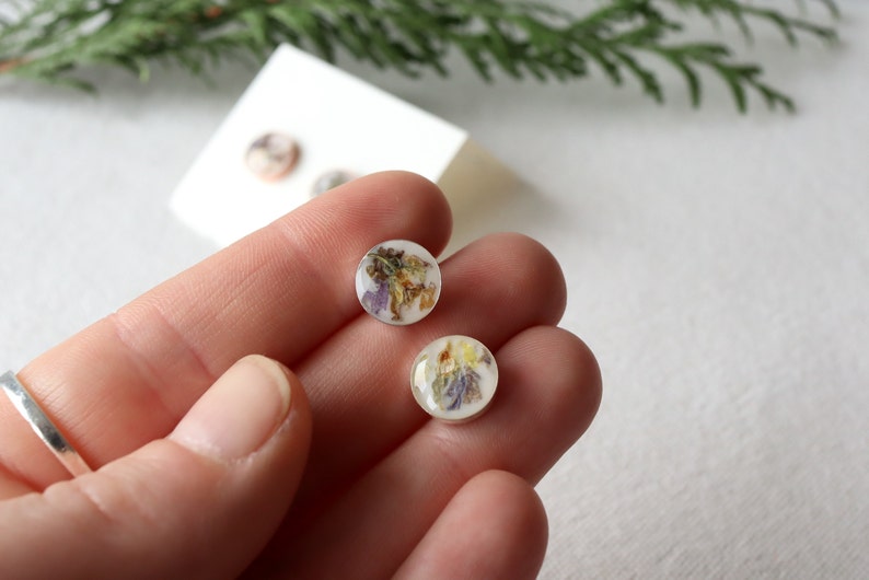 Round Floral Studs with Rose-gold or Sterling Silver Rose Gold Jewelry Gold-filled Earrings Pressed Flower Jewelry by Wild Blue Yonder image 8