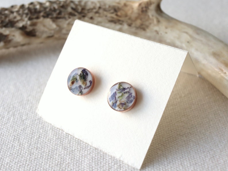 Round Floral Studs with Rose-gold or Sterling Silver Rose Gold Jewelry Gold-filled Earrings Pressed Flower Jewelry by Wild Blue Yonder image 5