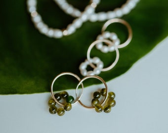 Beaded Flower Hoops l Gold Filled Earrings, Hoop Earrings, Pearl Hoops, Small hoop Earrings, Gold Hoop Earrings, Huggie Earrings