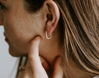 Huggie Hoop Earrings l Gold Filled Earrings, Hug Hoop Earrings, Layering Hoops, Bold Earrings, Gold Hoop Earrings, Gold Rectangle Earrings