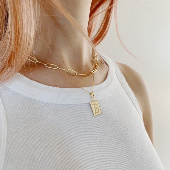 Gold Initial Pendant Necklace L Letter 