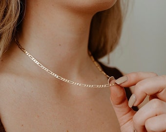18k Gold Filled Figaro Necklace, Minimalist Layering Chain