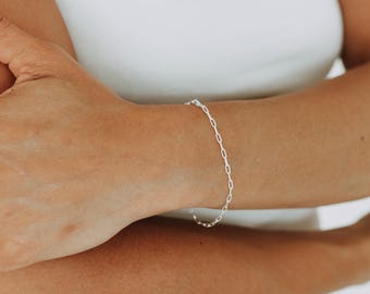 Sterling Silver Paperclip Bracelet | 2mm Delicate Links | Layering Jewelry