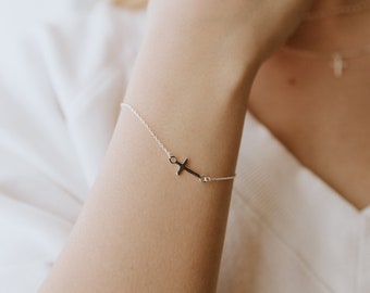 Sterling Silver Cross Bracelet - Dainty Bracelet, Silver Jewelry, Silver Bracelet, Dainty Silver Bracelet, Baptism Gift, 925 Silver Bracelet