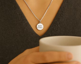 Custom Engraved Pendant Necklace Sterling Silver 14mm Disc Gift
