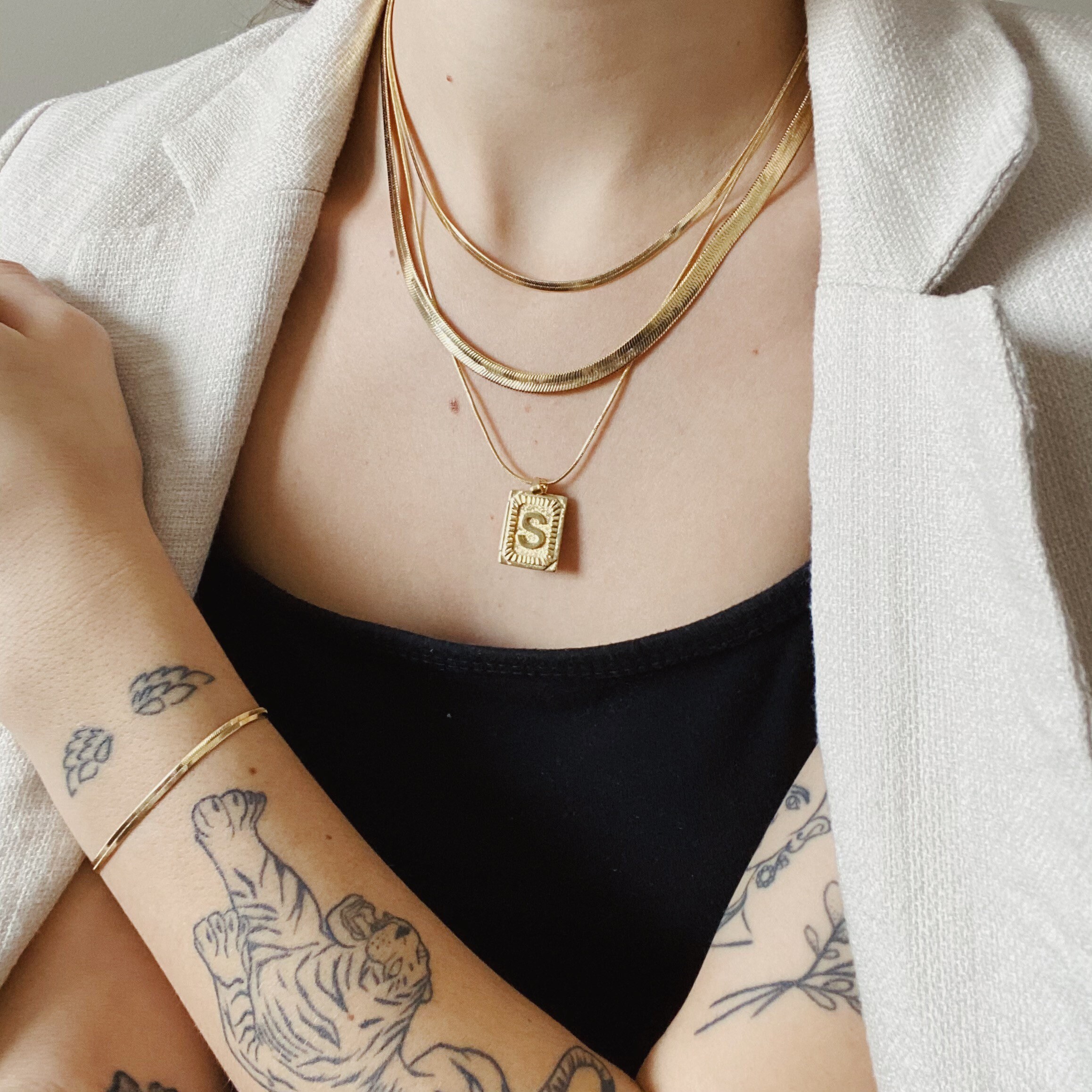 Gold Initial Pendant Necklace L Letter 