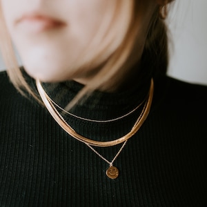 5mm Gold Filled Herringbone Layering Necklace l Layering Necklace, Gold Necklace, Layering Chain, Gold Filled Jewelry, Minimalist Jewelry image 1