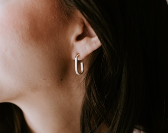 Textured Rectangle Hoops l Gold Hoop Earrings, Layering Hoops, Gold Filled Hoops , Gold earrings, gold statement hoops, chunky hoop earrings