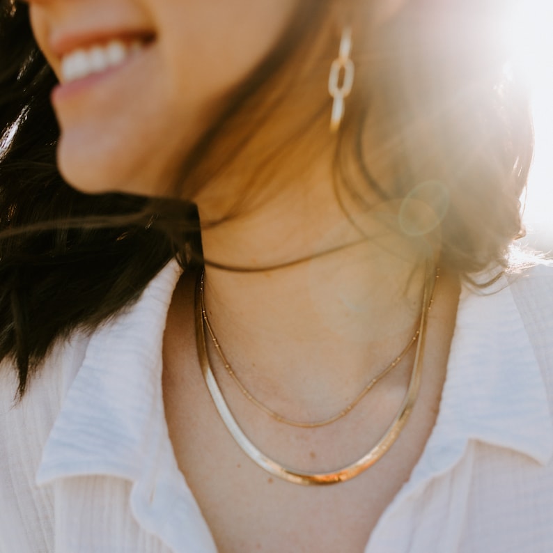 5mm Gold Filled Herringbone Layering Necklace l Layering Necklace, Gold Necklace, Layering Chain, Gold Filled Jewelry, Minimalist Jewelry image 3