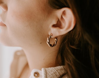 Twist Hoop Earrings l Gold Filled Earrings, Hoop Earrings, Layering Hoops, Twist Hoops, Gold Filled Hoops, Gold Croissant Hoops