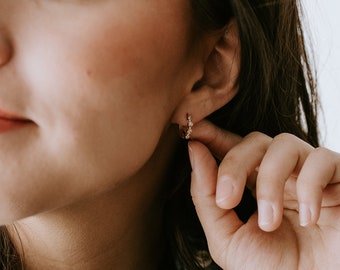 Diamond Huggies • Dainty Huggie Earrings • Diamond Hoops • Diamond Earrings • Minimalist Earrings •