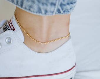 Gold Rope Chain Anklet 18k Filled 2mm Minimal Everyday