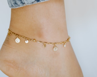 Gold Coin Charm Anklet 18k Filled Dainty Disc Chain Gift