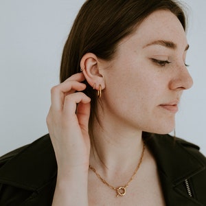 Mini Dottie Rectangle Hoop Earrings l Gold Filled Earrings, Tiny Hoops , Huggie Hoops , Tiny Earrings , Gold Filled Huggies , 10mm Hoops image 3