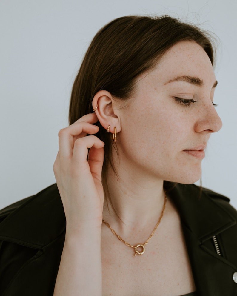 Mini Dottie Rectangle Hoop Earrings l Gold Filled Earrings, Tiny Hoops , Huggie Hoops , Tiny Earrings , Gold Filled Huggies , 10mm Hoops image 3