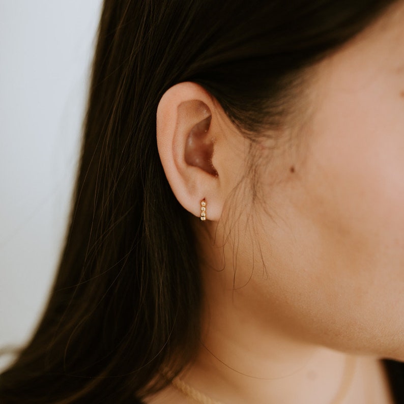 Mini Dottie Rectangle Hoop Earrings l Gold Filled Earrings, Tiny Hoops , Huggie Hoops , Tiny Earrings , Gold Filled Huggies , 10mm Hoops image 1